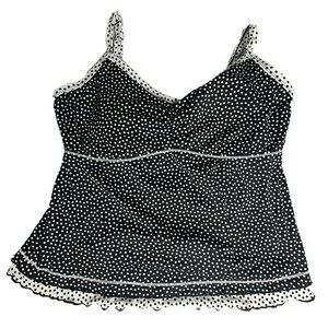 24th & Ocean Black White Polka Dot Tankini Top Built In Bra Swim Top Women Plus